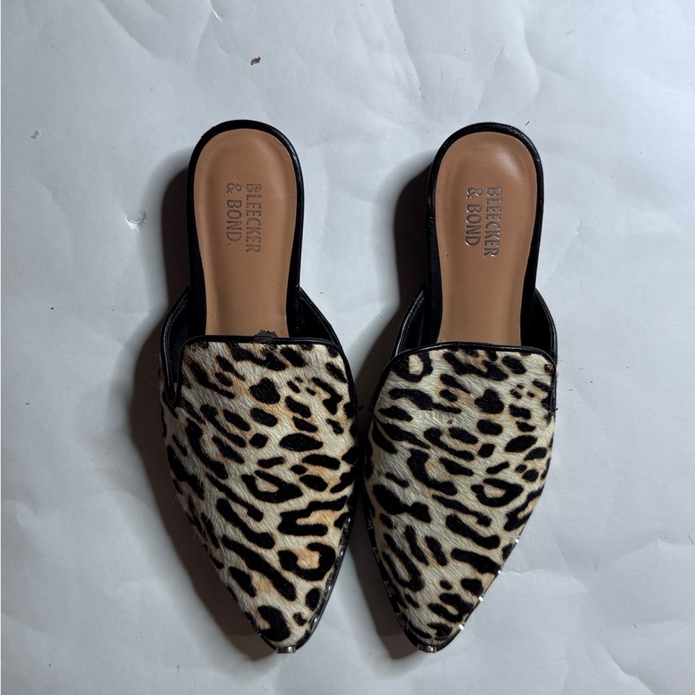 Mob Wife Blecker & Bond Simone  Leopard Print Studed Calf Hair Mule  NWOB